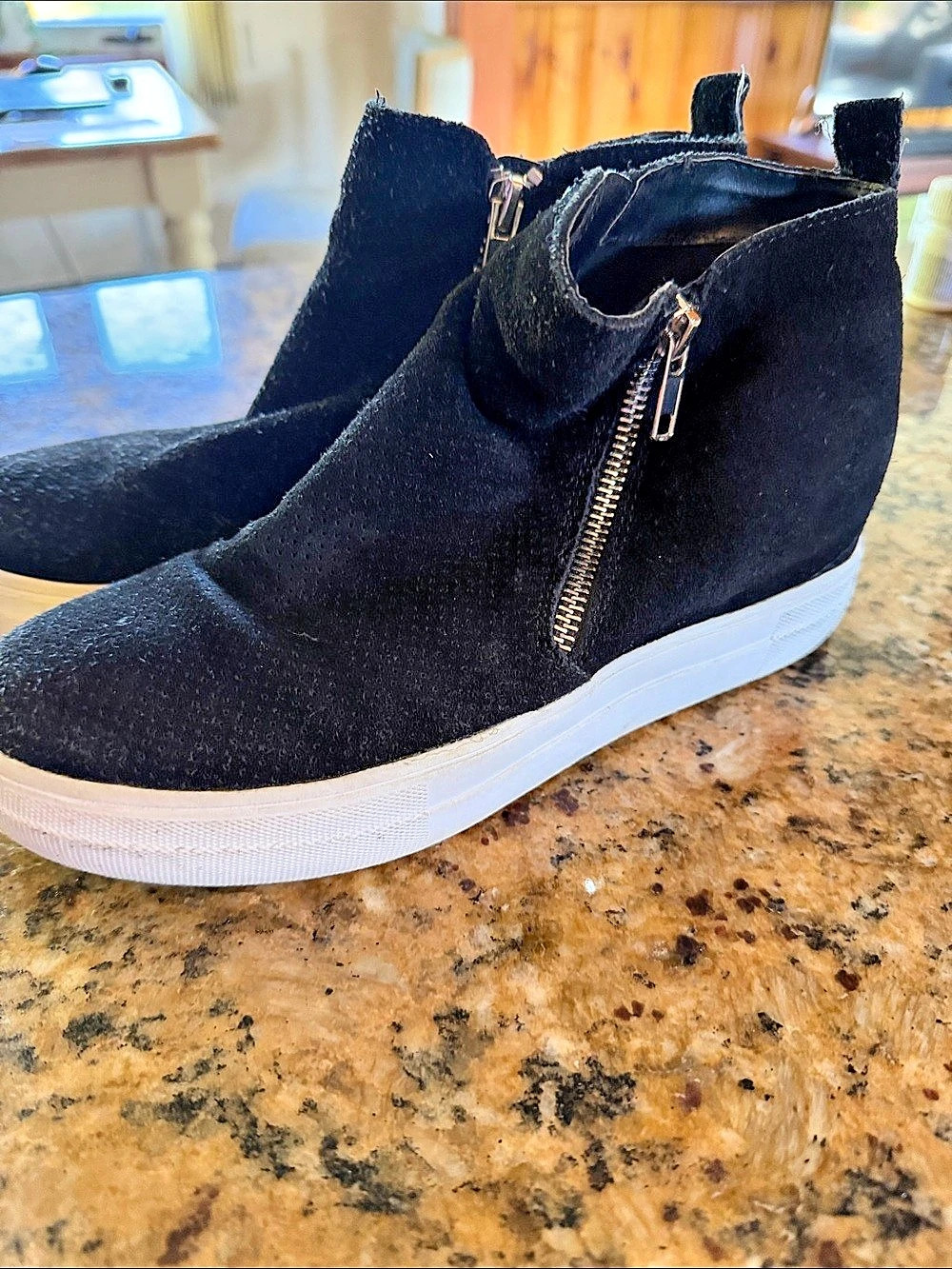 Steve Madden Wedgie Suede Wedge Sneaker Black Zip High-Top Sneakers